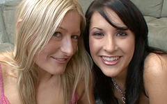 Chelsie and Heather in an interracial threesome take turns sucking cock join background