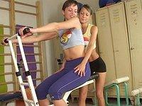 Hot and sweaty lesbians get kinky with each other on the gym equipment - movie 3 - 2