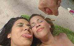 Two Latina honey's enjoy a spicy MFF threesome with a shared cum facial - movie 4 - 7