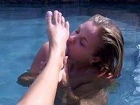 Watch sexy lesbians fuck in the pool and worship each others feet - bonus 1 - 4