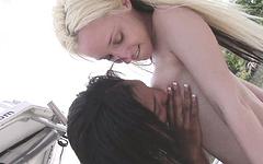 Black on white lesbian mutual masturbation and sex play on a boat outdoors - movie 5 - 3