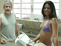 Horny older dude gets to ass fuck a pretty Latina then give her a facial join background