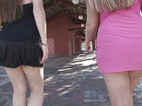 Two sexy college lesbians get naughty and strip and kiss outdoors together - movie 7 - 4