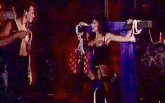 Brunette submissive with big tits in lingerie gets teased and bound up join background