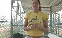 Sporty slut masturbates in the local public softball field, and cums hard - movie 6 - 2