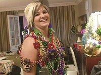 Frances tries to cover her nude boobs in Mardi Gras beads - movie 2 - 4