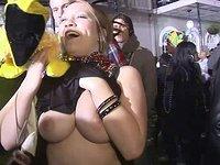 Frances tries to cover her nude boobs in Mardi Gras beads - movie 2 - 6