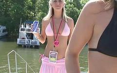 Watch Now - Some group tit flashing on the dock as these girls get ready to board