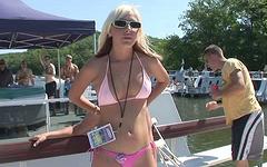 Some group tit flashing on the dock as these girls get ready to board - movie 4 - 6