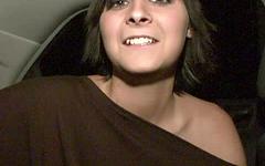 Jetzt beobachten - Cute girl next door brunette teen shows small tits and pussy in the car