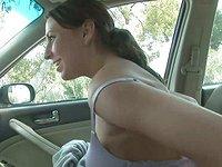 Amateur brunette feels naughty and strips in public then drives naked - movie 3 - 6