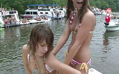 Marta is a naked girl on the boat join background