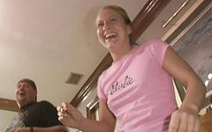 An amateur girl shows how hard her nipples are by hanging rings from them - movie 1 - 2