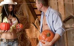 Watch Now - Regina moon fucks in her cowgirl costume in the pumpkin patch on halloween