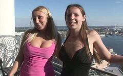 Watch Now - Posing on the balcony of a room many floors up these horny sluts get naked