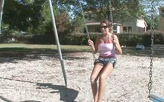 Kijk nu - Big boobed honey strips naked at the swingset outdoors and flashes everyone