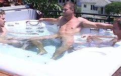 Watch Now - Mark summers sucks two jock cocks outdoors in a whirlpool spa