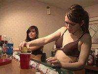 A couple of lesbian teen girls have some food and talk about sex together - movie 4 - 3