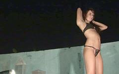 Watch Now - College-aged amateur brunette does a striptease in public