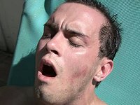 Sexy Blake Carnage sucks off a pair of handsome jocks outdoors, eats cum - movie 6 - 6