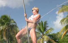 Amateur swingers participate in wet T-shirt contest outdoors for crowd - movie 5 - 4