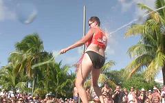 Amateur swingers participate in wet T-shirt contest outdoors for crowd - movie 5 - 6