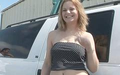 Blonde amateur whips out her tits and shows off her ass outdoors in public - movie 8 - 5