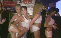 Amateur party girls compete in wet T-shirt contest in real-life footage join background