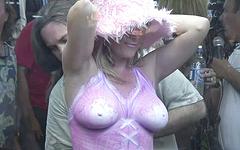 Watch Now - Topless women get their tits painted in this real life footage