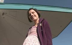 Pretty brunette amateur flashes and gives up skirt while out in public - movie 5 - 2