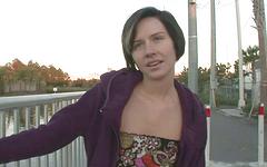 Guarda ora - Cute brunette amateur flashes and gapes her shaved pussy out in public