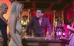 A few amazing girls share a cock in the bar and get each other off too - movie 5 - 2