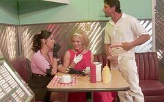 Gemma Massey, Isis Love and Krissy Lynn get down in a diner with group sex join background