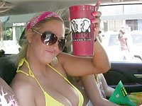 Watch Now - College coed party girls show off their wares in public flashing their tits