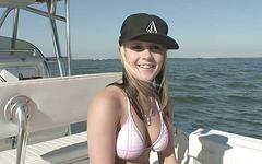 Kijk nu - Hot college party girls flash their tits and do striptease outdoors on boat