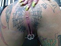 Heavily tattooed and pierced biker chick Black Widow sucks and fucks - movie 1 - 5