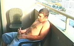 Beefy Latino jerks off on terrace in outdoor solo masturbation scene - movie 10 - 3