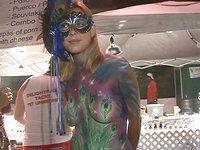 Admire the body paint on these sexy college co-eds as they do up Mardi Gras - movie 1 - 7