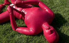 Encased head to toe kinky Sandy K masturbates outdoors in fetish indulgence - movie 2 - 7