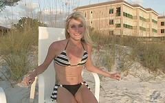 Blonde amateur college party chick flashes tits and shaved gash on beach - movie 7 - 3