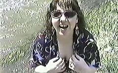 Full figured brunette sucks a cock outdoors join background