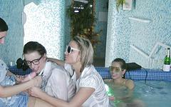 Jetzt beobachten - Five woman and one man in hot european hot tub group sex session