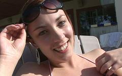 Brunette amateur cutie takes a bathing suit and plays with pussy outdoors - movie 5 - 3