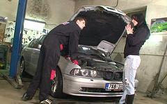 Sexy brunette Roxy Taggart gets fucked by mechanic in a garage join background