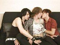 Watch Now - Eighteen year old shaggy emo twinks have a threesome