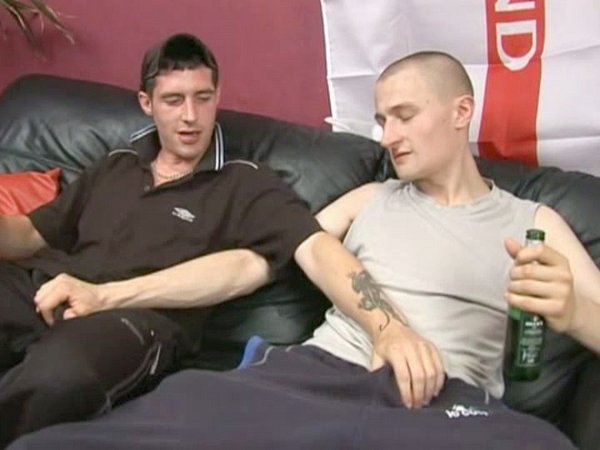 Handsome and athletic UK jocks drink, suck and fuck in chav sex threesome