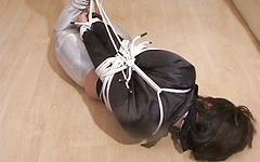 Pretty brunette is gagged and hogtied in softcore solo BDSM bondage scene - movie 7 - 6