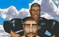 Kijk nu - 3d computer animated leather hunks have a foursome on a motorcycle