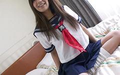 Brunette Asian Shizuku Morino gives oral wearing a sailor suit join background