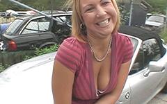 Blonde Czech Mika Vero sucks and fucks outdoors in public in POV scene join background